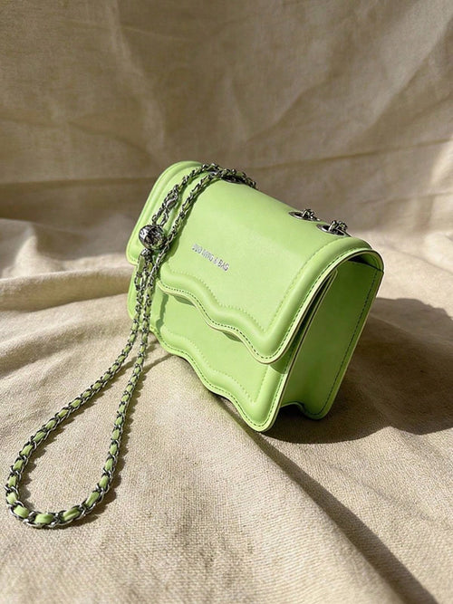 Women's Chic Solid Color Chain Shoulder Bag Small Square Crossbody Bag PU Leather Underarm Bag For Travel And Party