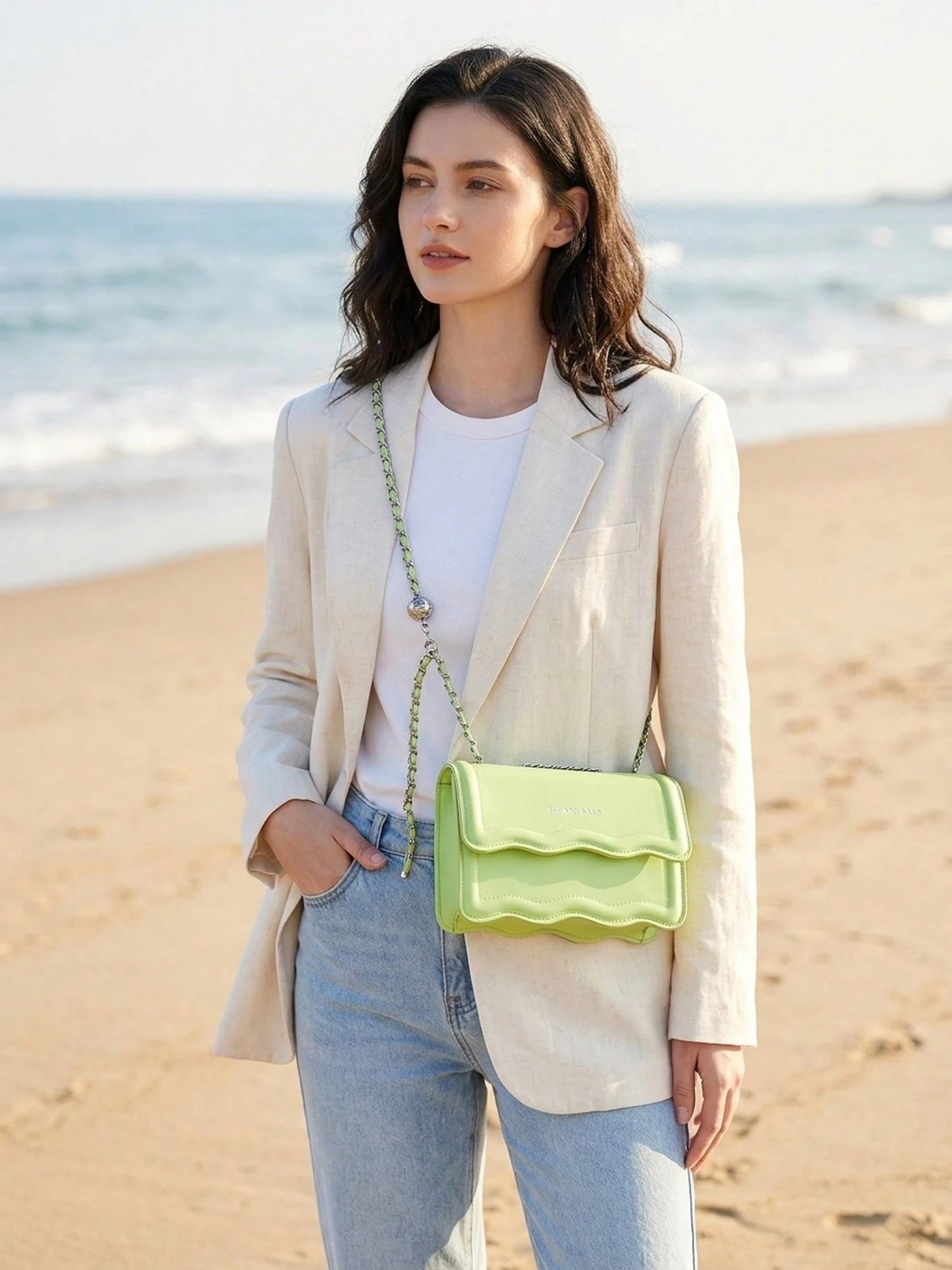 Women's Chic Solid Color Chain Shoulder Bag Small Square Crossbody Bag PU Leather Underarm Bag For Travel And Party