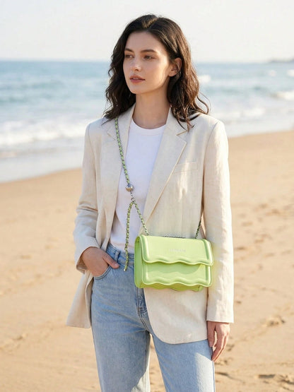 Women's Chic Solid Color Chain Shoulder Bag Small Square Crossbody Bag PU Leather Underarm Bag For Travel And Party