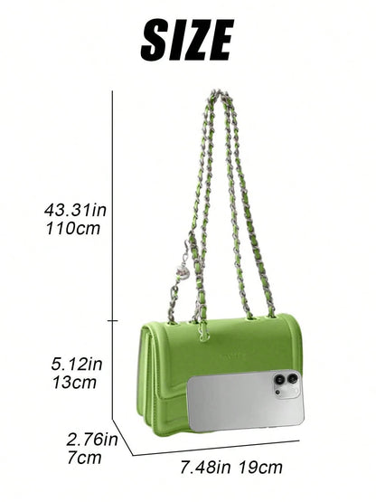 Women's Chic Solid Color Chain Shoulder Bag Small Square Crossbody Bag PU Leather Underarm Bag For Travel And Party