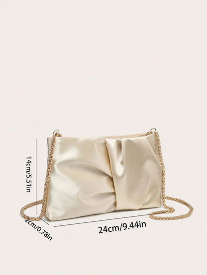 Women's Crossbody Bag, Square Bag, Wrinkled Silk Satin Texture, Wrinkled Touch, Lightweight And Fashionable, Metal Chain, Suitable For Evening Outings, Parties And Shopping.