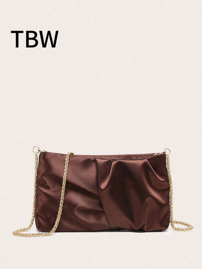 Women's Crossbody Bag, Square Bag, Wrinkled Silk Satin Texture, Wrinkled Touch, Lightweight And Fashionable, Metal Chain, Suitable For Evening Outings, Parties And Shopping.