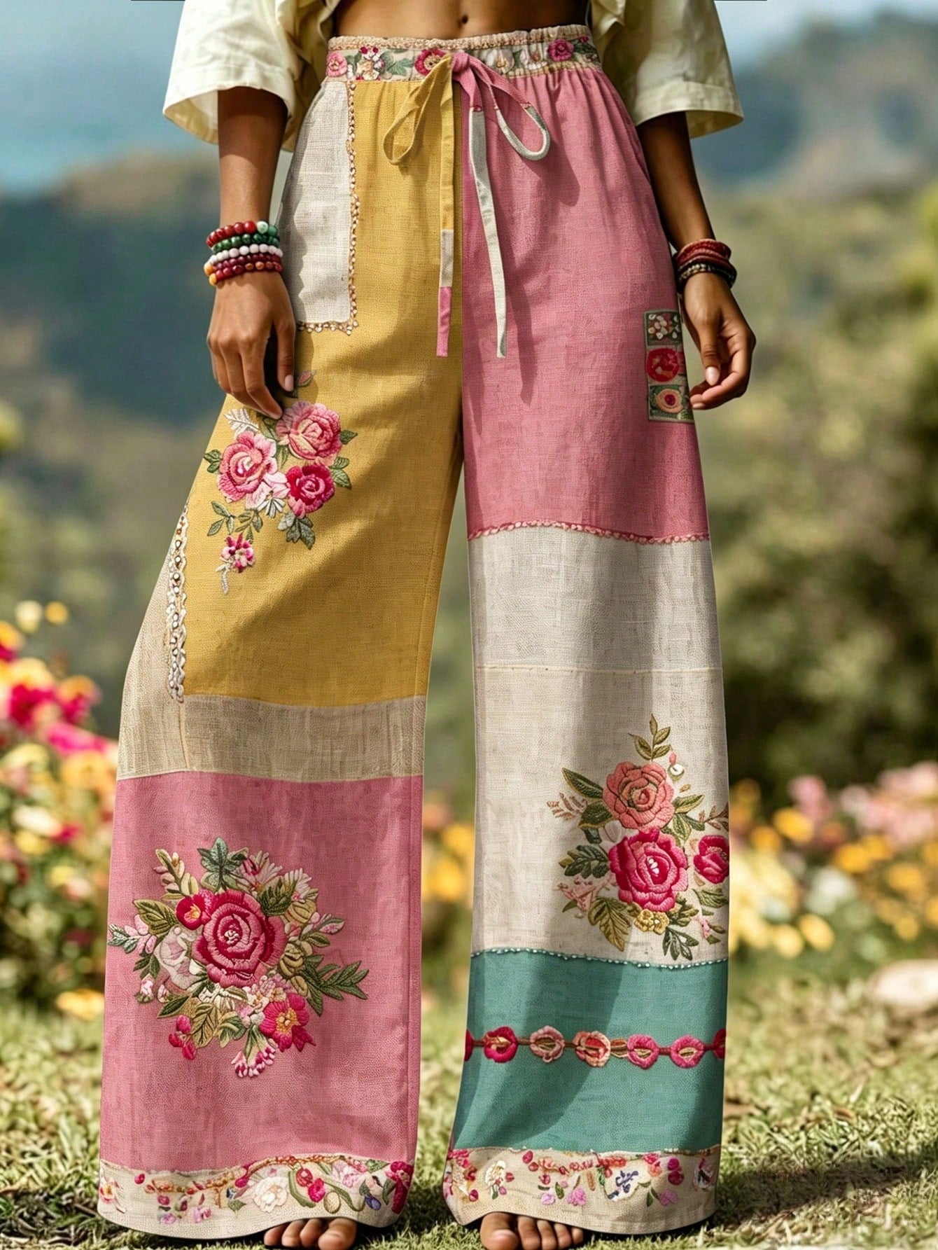 Women's Drawstring Waist Floral Print Casual Versatile Daily Wear Pants