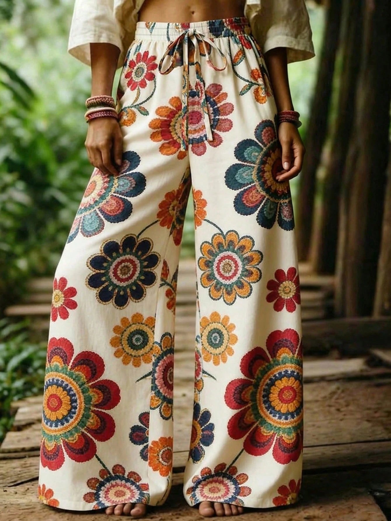 Women's Drawstring Waist Floral Print Casual Versatile Daily Wear Pants