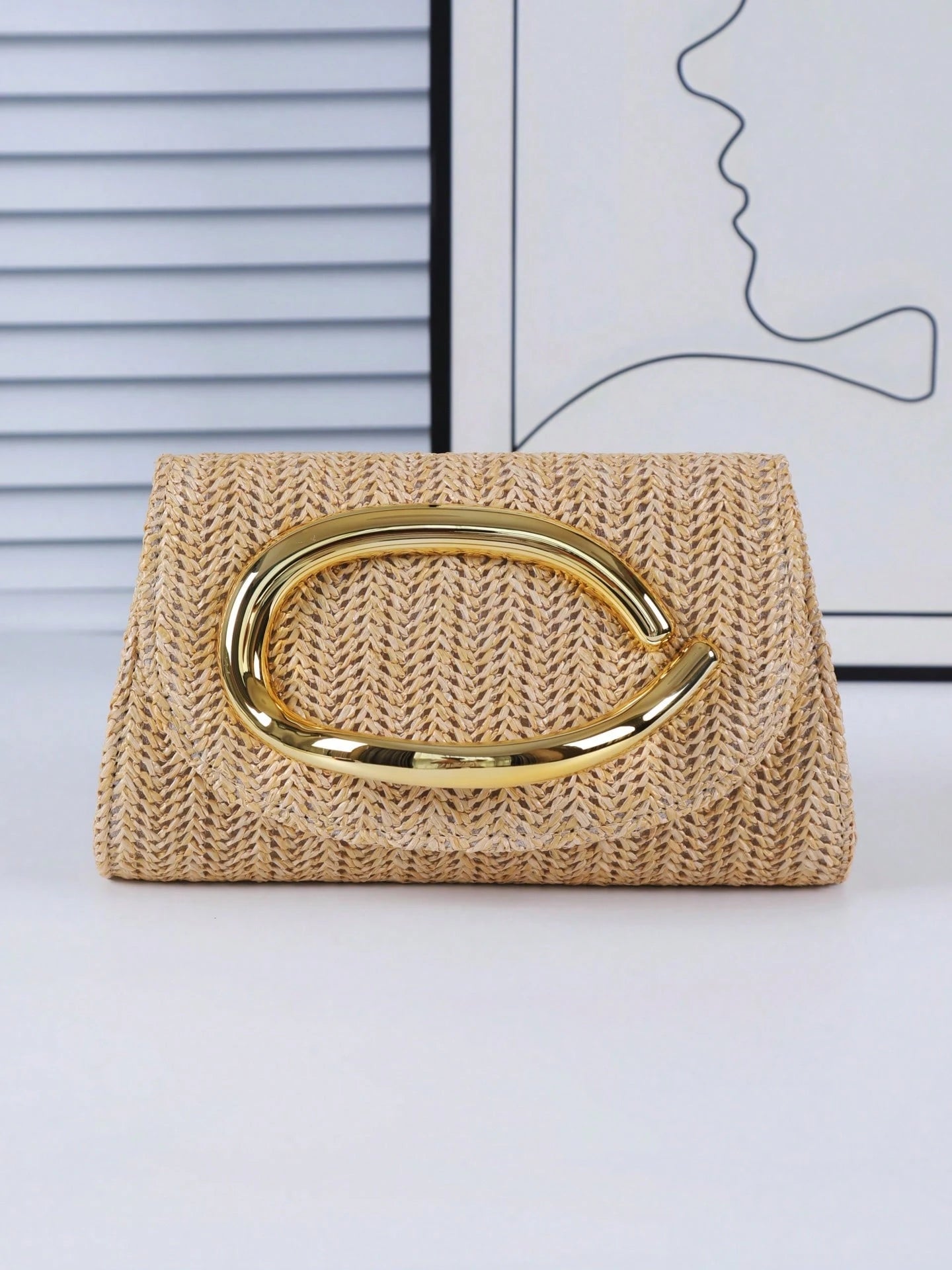 Women's Elegant Clutch, Khaki Straw Woven Casual Handbag, Fashion Evening Bag, Suitable For Holidays, Beach, Business Commute, Casual, Minimalist Style, Vacation Occasions