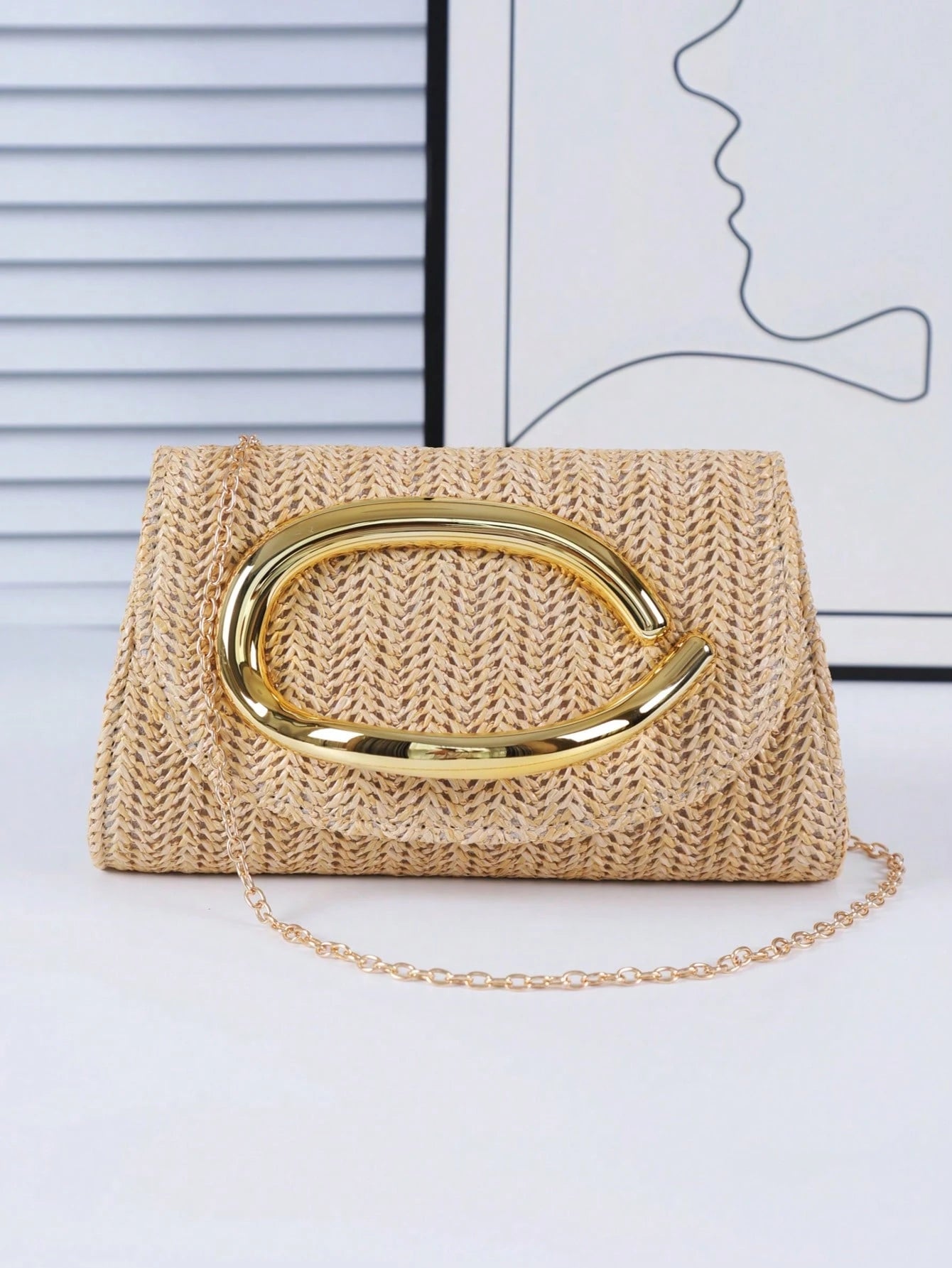 Women's Elegant Clutch, Khaki Straw Woven Casual Handbag, Fashion Evening Bag, Suitable For Holidays, Beach, Business Commute, Casual, Minimalist Style, Vacation Occasions