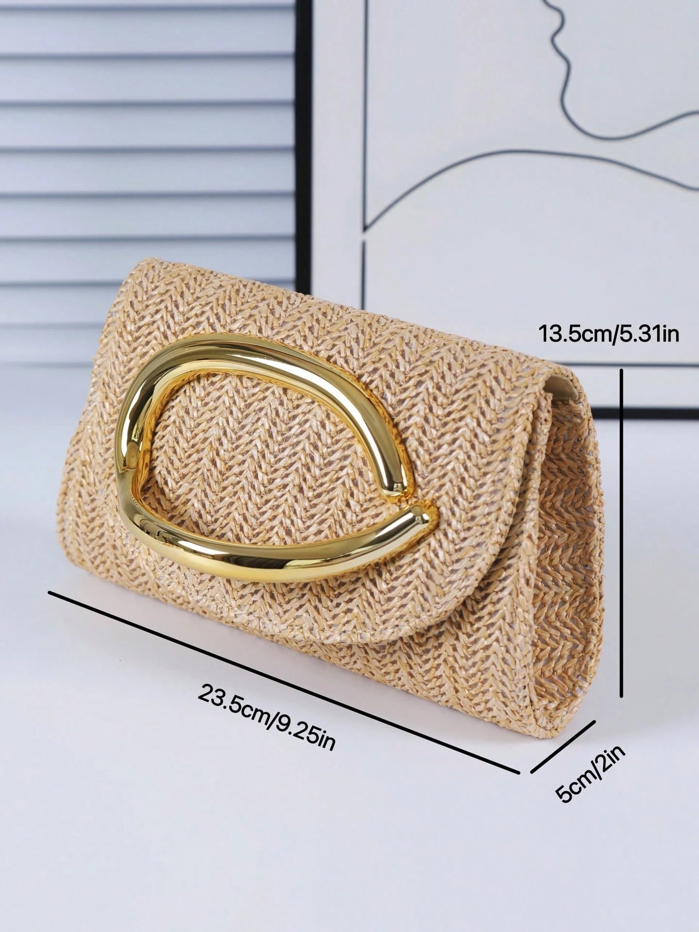 Women's Elegant Clutch, Khaki Straw Woven Casual Handbag, Fashion Evening Bag, Suitable For Holidays, Beach, Business Commute, Casual, Minimalist Style, Vacation Occasions