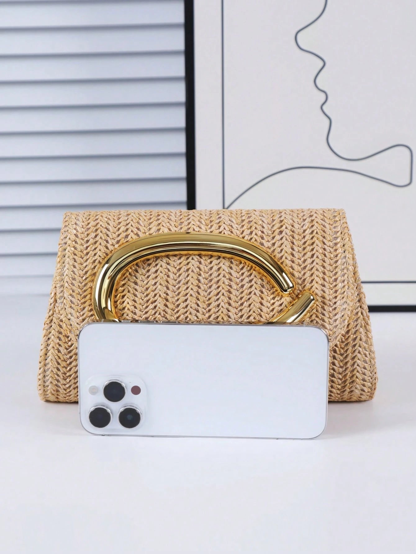 Women's Elegant Clutch, Khaki Straw Woven Casual Handbag, Fashion Evening Bag, Suitable For Holidays, Beach, Business Commute, Casual, Minimalist Style, Vacation Occasions
