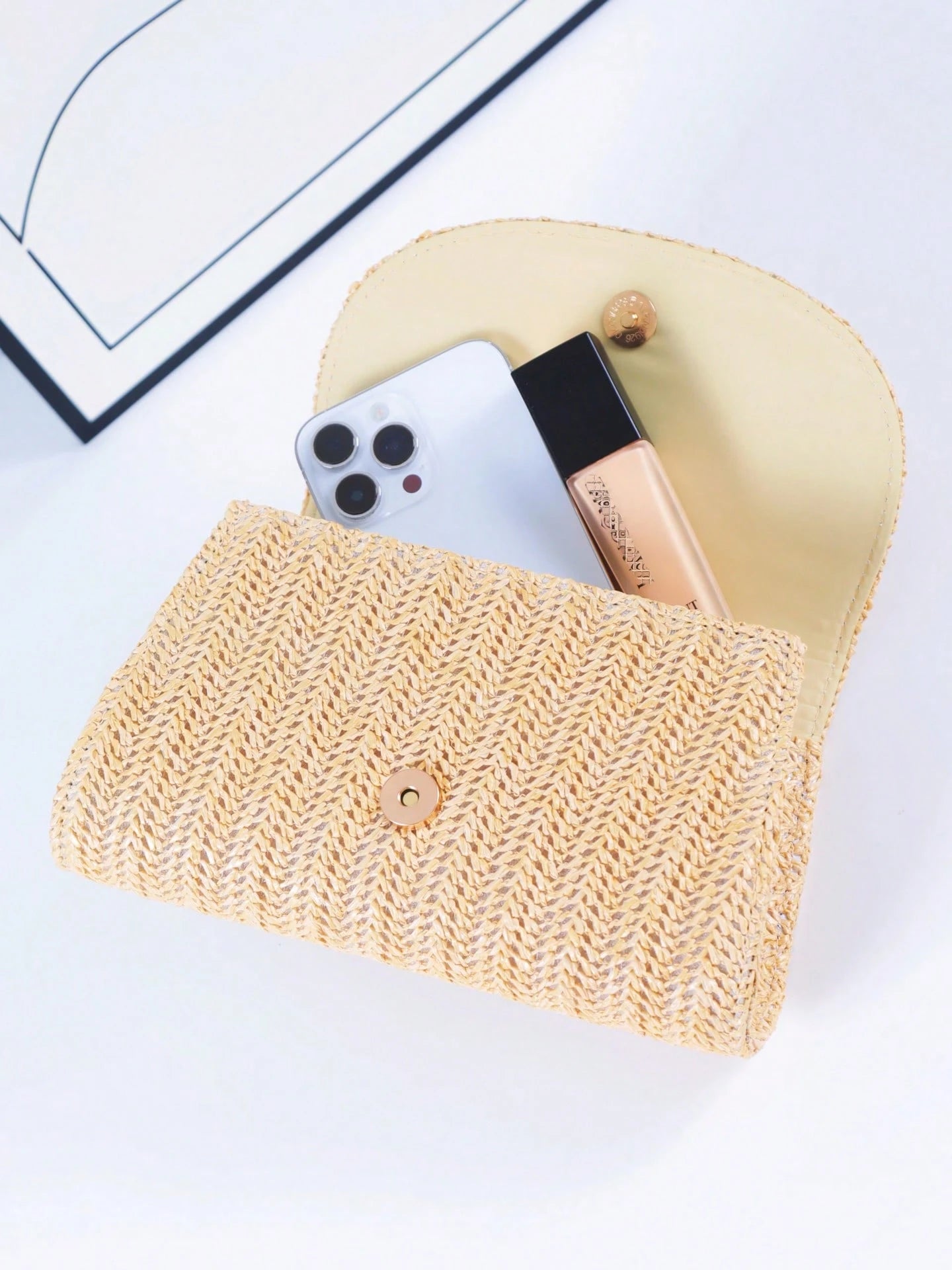 Women's Elegant Clutch, Khaki Straw Woven Casual Handbag, Fashion Evening Bag, Suitable For Holidays, Beach, Business Commute, Casual, Minimalist Style, Vacation Occasions
