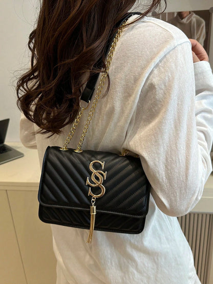 Women's Fashion Solid Color PU Leather Quilted Shoulder Bag, Multifunctional Flap Chain  For Party/Evening, Business Professional Women