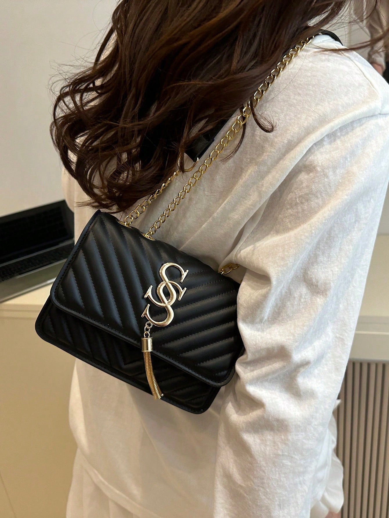 Women's Fashion Solid Color PU Leather Quilted Shoulder Bag, Multifunctional Flap Chain  For Party/Evening, Business Professional Women