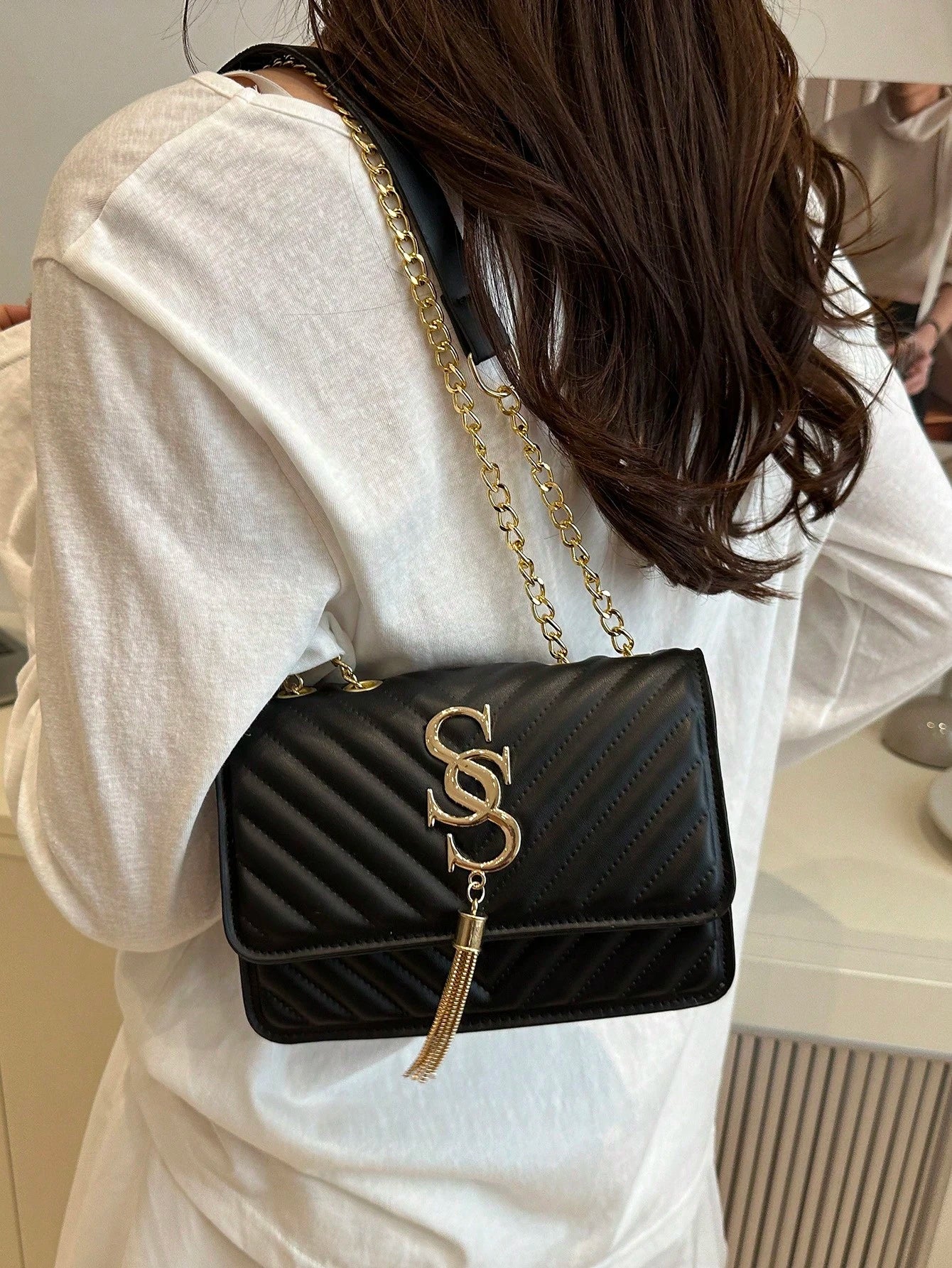 Women's Fashion Solid Color PU Leather Quilted Shoulder Bag, Multifunctional Flap Chain  For Party/Evening, Business Professional Women
