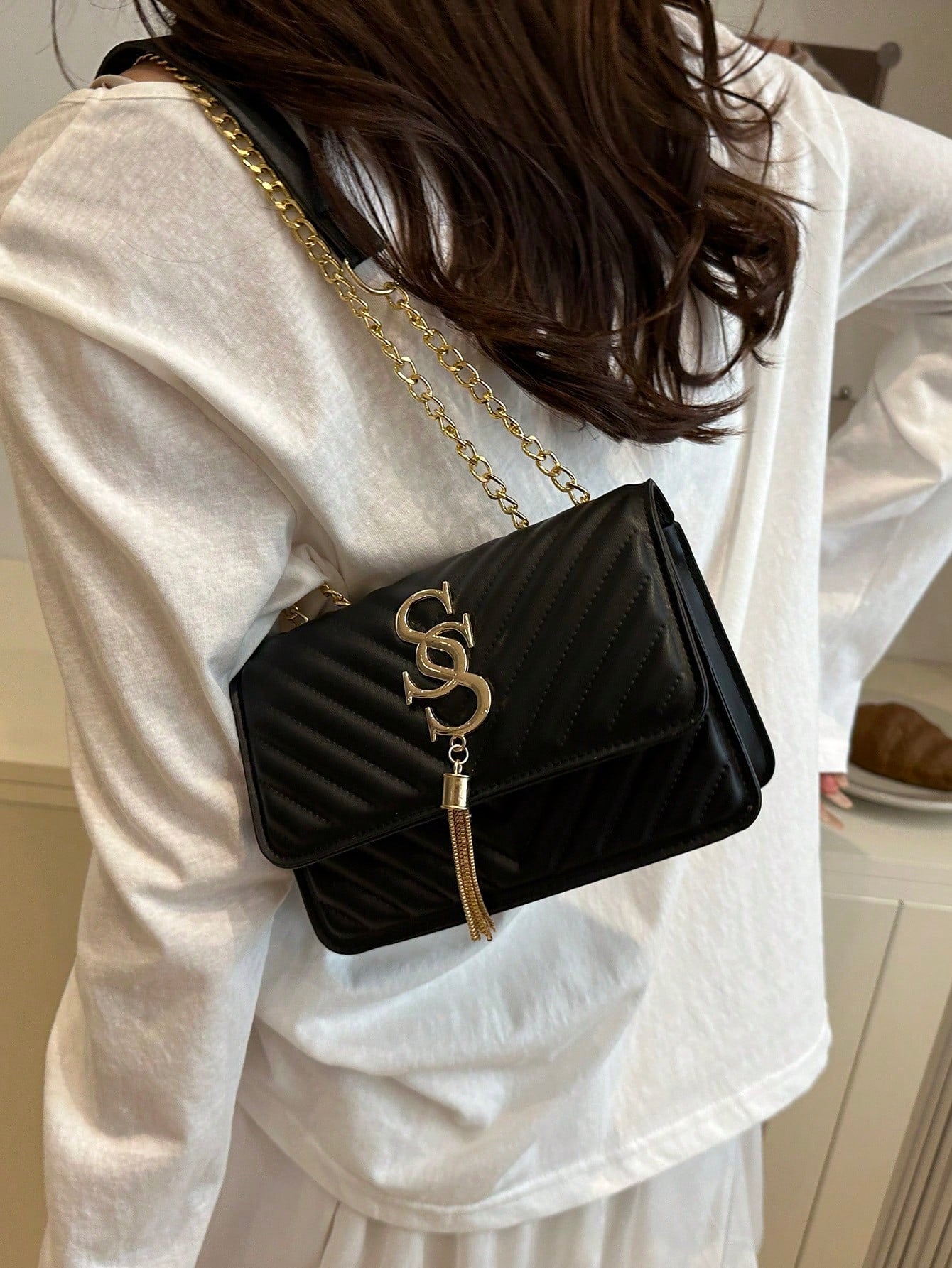 Women's Fashion Solid Color PU Leather Quilted Shoulder Bag, Multifunctional Flap Chain  For Party/Evening, Business Professional Women