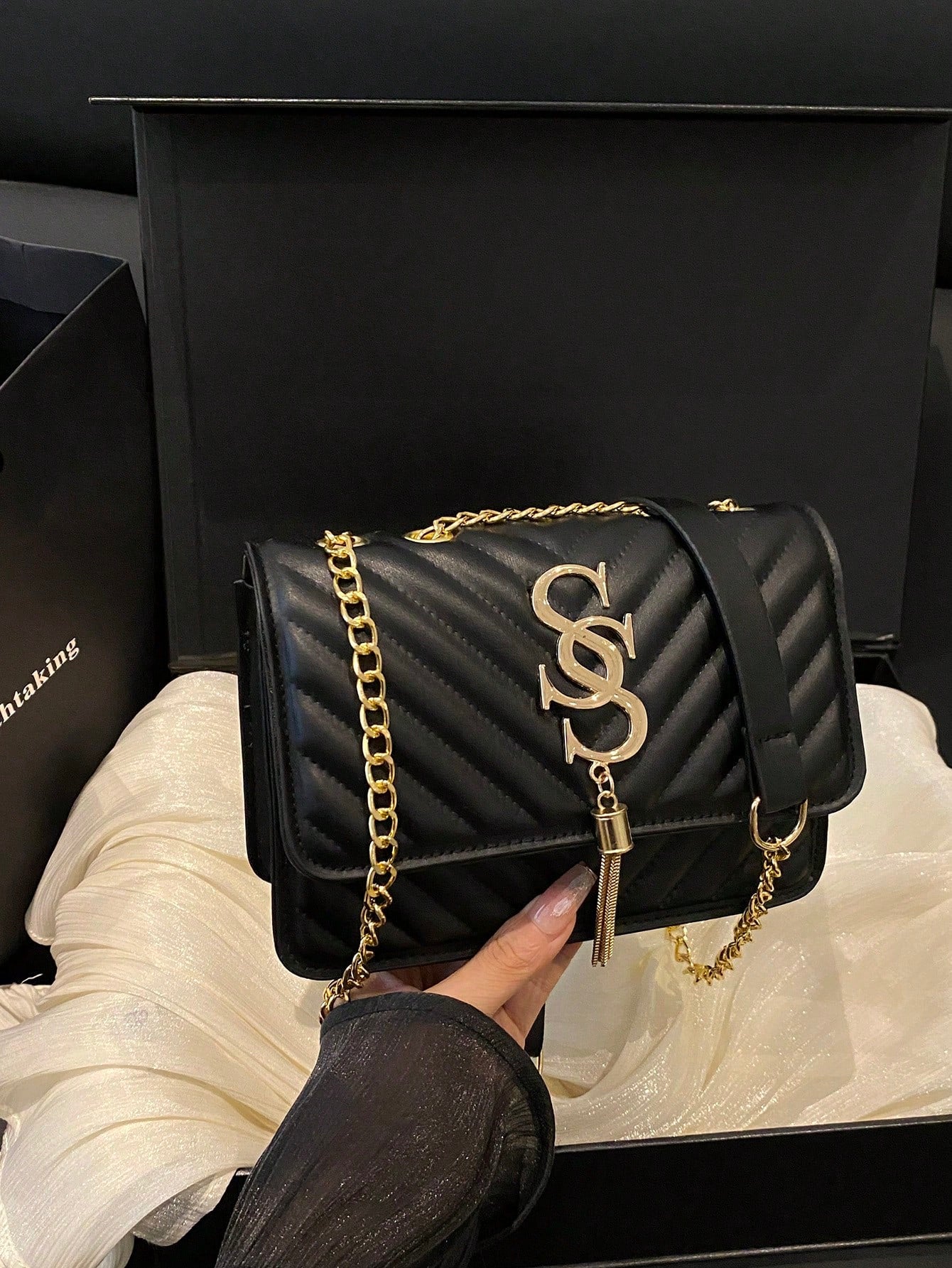 Women's Fashion Solid Color PU Leather Quilted Shoulder Bag, Multifunctional Flap Chain  For Party/Evening, Business Professional Women