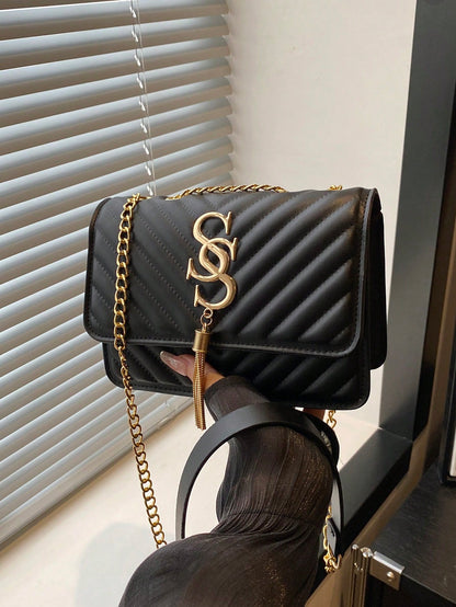 Women's Fashion Solid Color PU Leather Quilted Shoulder Bag, Multifunctional Flap Chain  For Party/Evening, Business Professional Women