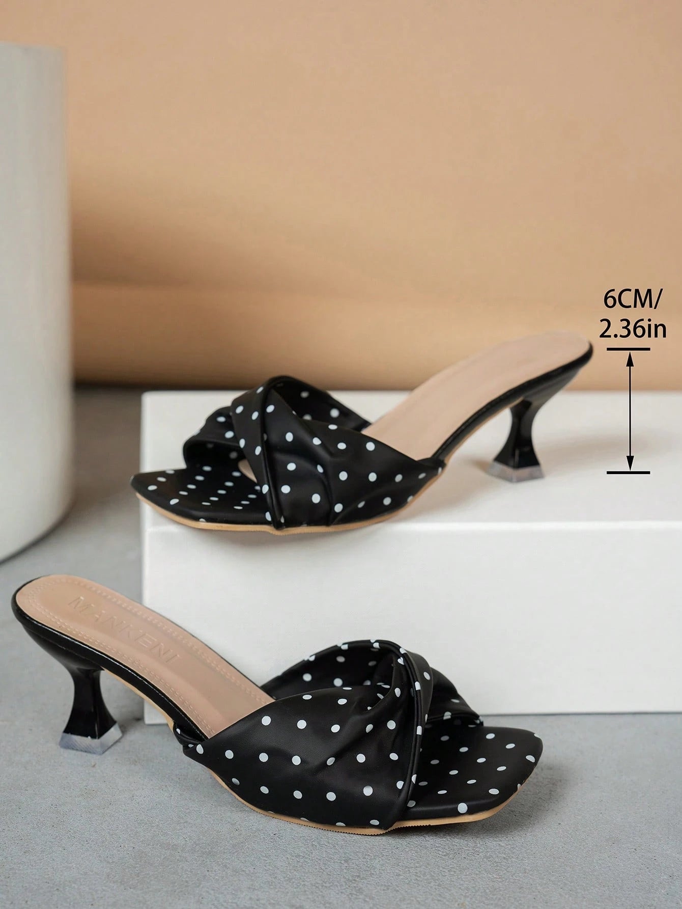 Women's Fashion Square Toe Open Toe Summer Plus Size Polka Dot Pleated Slip-On Elegant Commute Stiletto High Heel Sandals