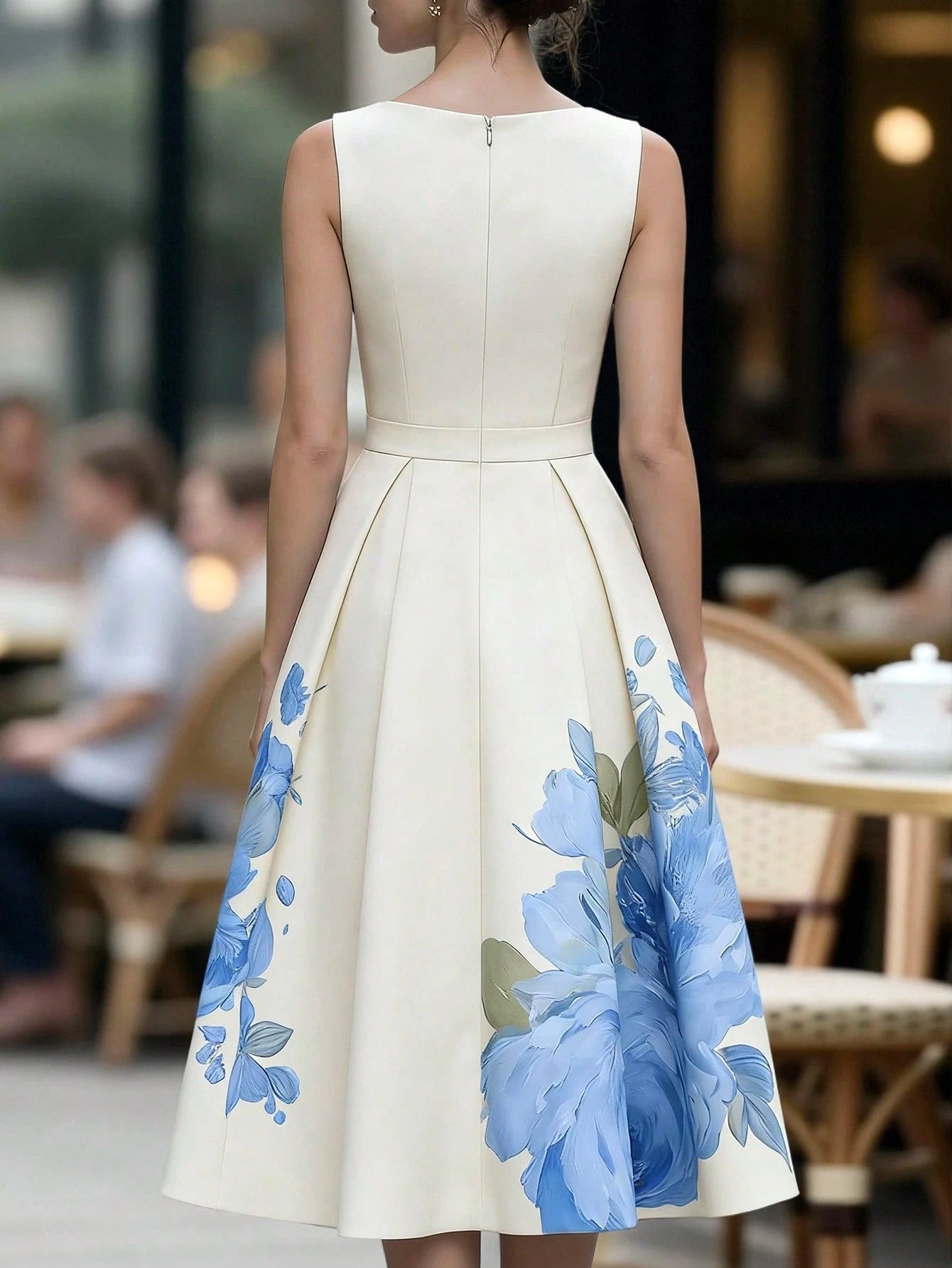Women's French Elegant Waist-Defining Sleeveless Floral Print Dress, Elegant Party Gown