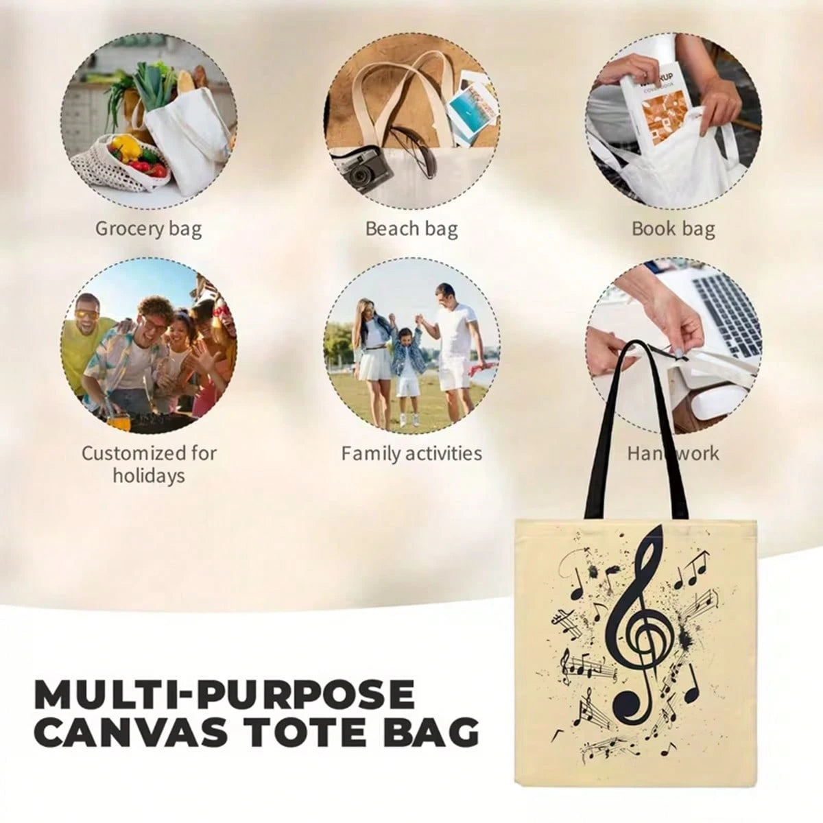 Women'S Funny Book Lover Tote Bag- "Born To Read, Forced To Work" Literary Graphic With Teardrop Eyes- Beige & Black Bookish Design- Durable Polyester Canvas Bag For Library, Office, Everyday Use