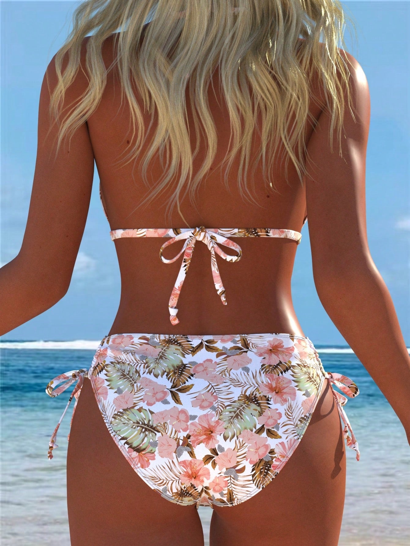 Women's Halter Floral Print Bikini Set, Side Tie Bottoms, Casual Sexy Two Pieces Swimsuit, Suitable For Beach, Festival, Summer Vacation, New Arrival