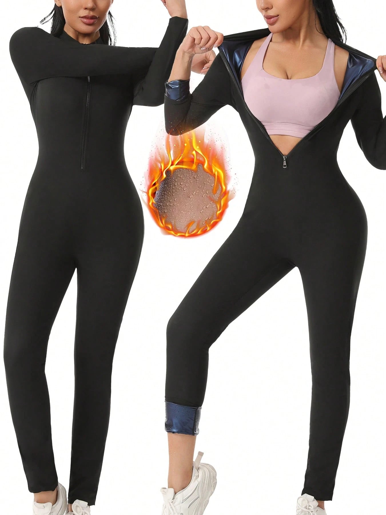 Women's Jumpsuit Waist Trainer, Tight Compression Gym Top And Leggings Set Spring Sports Fall