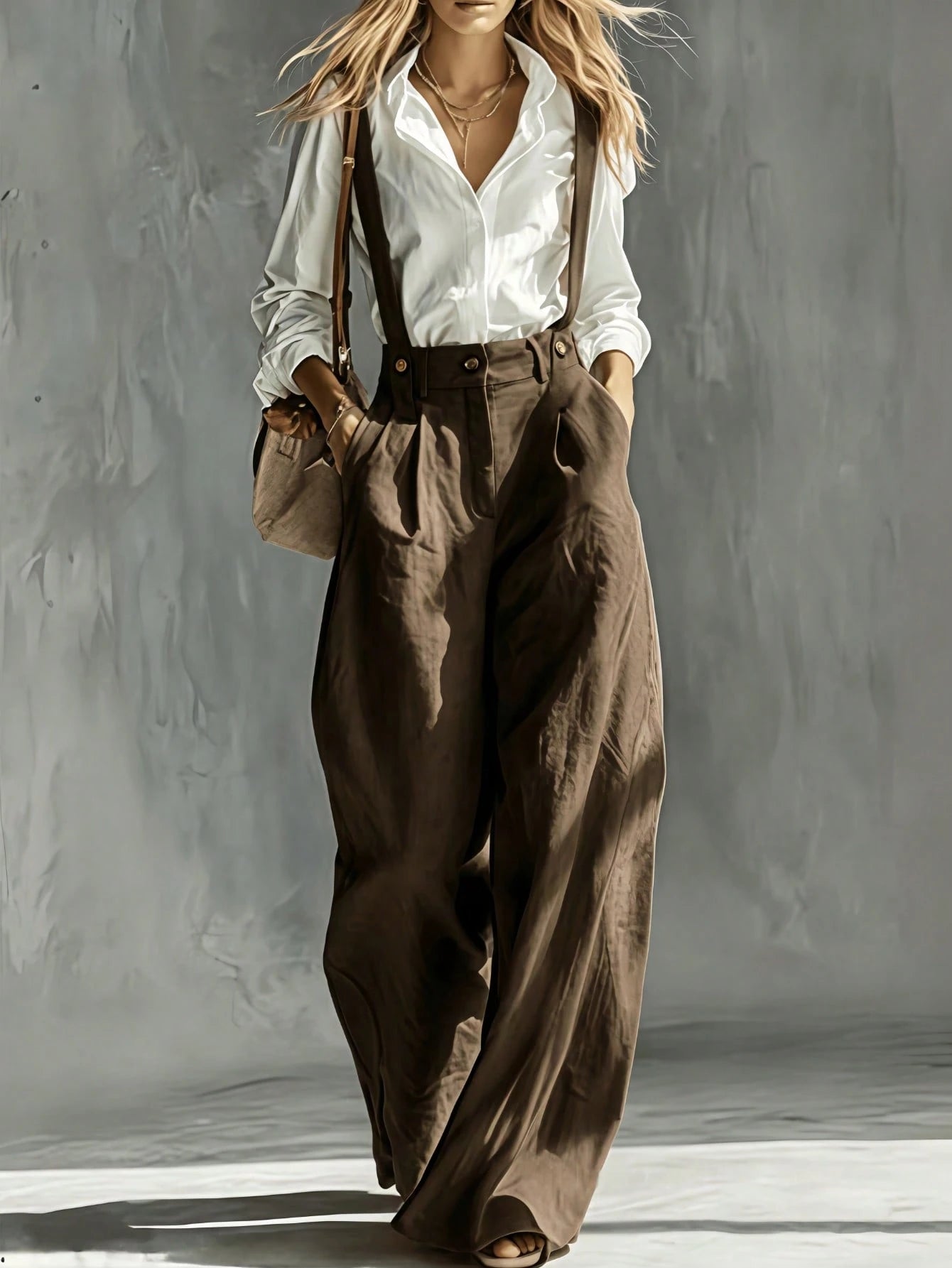 Women's Pink Loose French Casual Long Pants, Wide Leg High Waist Loose Fit, Solid Color High Waist Wide Leg Cargo Pants, Suitable For Office Wear, Soft And Breathable Pants, Suitable For Work And Busi