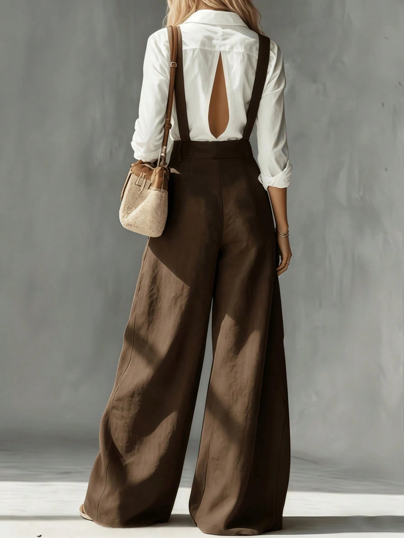 Women's Pink Loose French Casual Long Pants, Wide Leg High Waist Loose Fit, Solid Color High Waist Wide Leg Cargo Pants, Suitable For Office Wear, Soft And Breathable Pants, Suitable For Work And Busi
