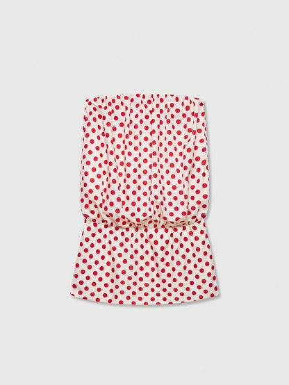 Women's Polka Dot Bandeau Mini Dress Elegant Summer Red