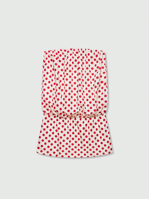 Women's Polka Dot Bandeau Mini Dress Elegant Summer Red