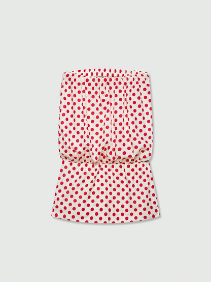 Women's Polka Dot Bandeau Mini Dress Elegant Summer Red