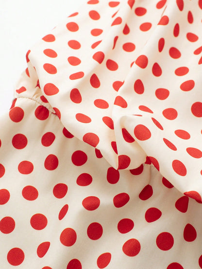 Women's Polka Dot Bandeau Mini Dress Elegant Summer Red