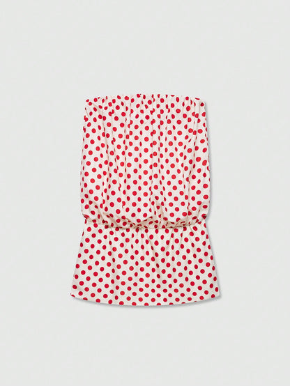 Women's Polka Dot Bandeau Mini Dress Elegant Summer Red