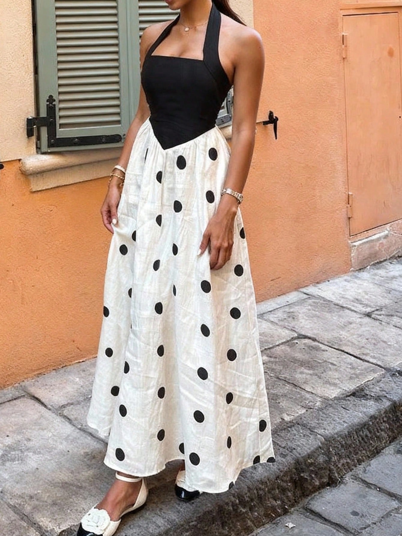 Women's Polka Dot Dress, Elegant Romantic Bohemian Style, Tie Waist, Vacation Beach Dress, Suitable For Work, Daily Casual, Gathering, Holiday, Afternoon Tea, Summer, French Girl Style