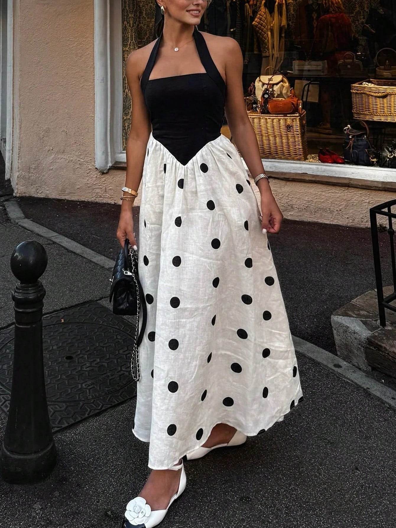 Women's Polka Dot Dress, Elegant Romantic Bohemian Style, Tie Waist, Vacation Beach Dress, Suitable For Work, Daily Casual, Gathering, Holiday, Afternoon Tea, Summer, French Girl Style