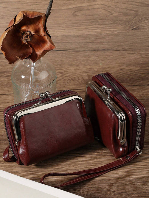 Women's Short PU Leather Wallet, Zipper Clasp Multi-Function Large Capacity Coin Purse Card Holder, Lightweight Fashion Modern Business Zipper Credit Card Wallet, Business Casual Teacher's Day Gift, A