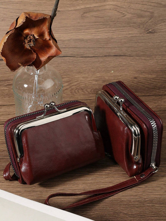 Women's Short PU Leather Wallet, Zipper Clasp Multi-Function Large Capacity Coin Purse Card Holder, Lightweight Fashion Modern Business Zipper Credit Card Wallet, Business Casual Teacher's Day Gift, A