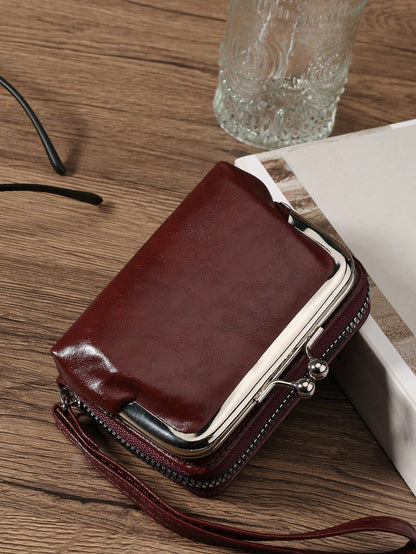 Women's Short PU Leather Wallet, Zipper Clasp Multi-Function Large Capacity Coin Purse Card Holder, Lightweight Fashion Modern Business Zipper Credit Card Wallet, Business Casual Teacher's Day Gift, A