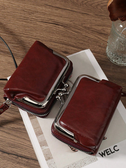 Women's Short PU Leather Wallet, Zipper Clasp Multi-Function Large Capacity Coin Purse Card Holder, Lightweight Fashion Modern Business Zipper Credit Card Wallet, Business Casual Teacher's Day Gift, A