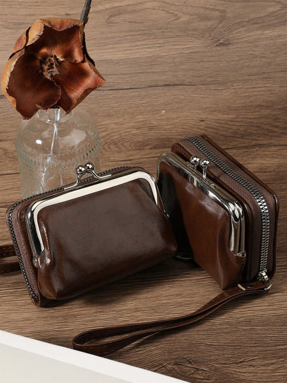 Women's Short PU Leather Wallet, Zipper Clasp Multi-Function Large Capacity Coin Purse Card Holder, Lightweight Fashion Modern Business Zipper Credit Card Wallet, Business Casual Teacher's Day Gift, A