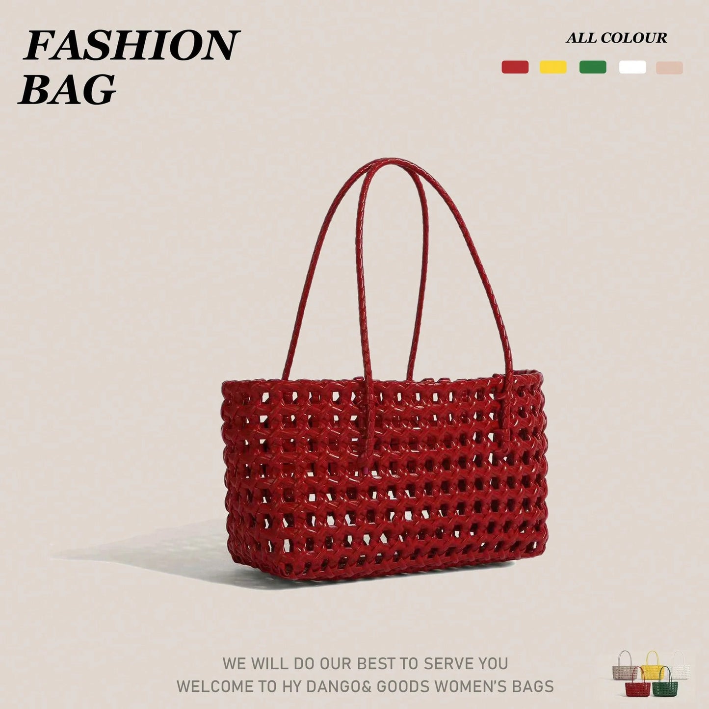 Women's Shoulder Bag Korean-Style Hollowed-Out Handmade Woven Bag, Vegetable Basket, Holiday Travel Beach Bag, Daily Commuter Bag