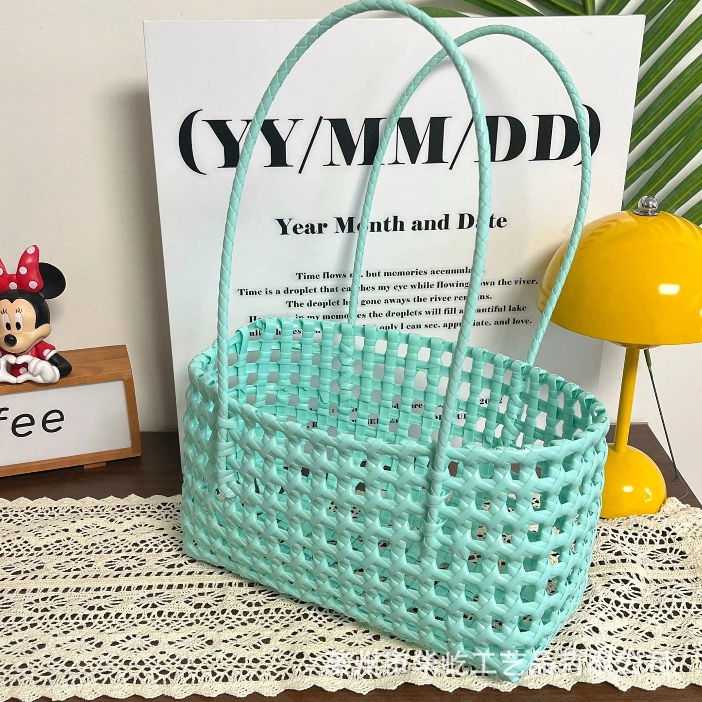 Women's Shoulder Bag Korean-Style Hollowed-Out Handmade Woven Bag, Vegetable Basket, Holiday Travel Beach Bag, Daily Commuter Bag