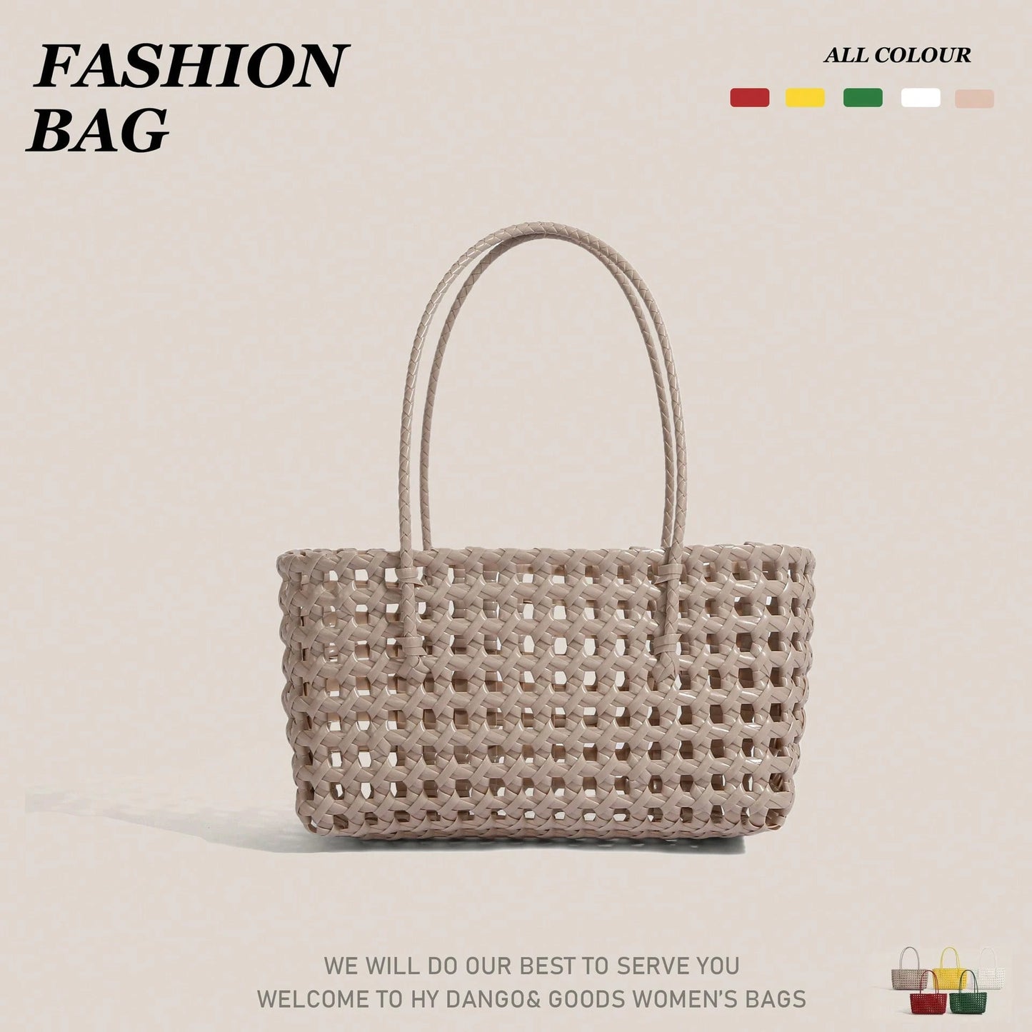 Women's Shoulder Bag Korean-Style Hollowed-Out Handmade Woven Bag, Vegetable Basket, Holiday Travel Beach Bag, Daily Commuter Bag