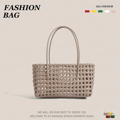 Women's Shoulder Bag Korean-Style Hollowed-Out Handmade Woven Bag, Vegetable Basket, Holiday Travel Beach Bag, Daily Commuter Bag