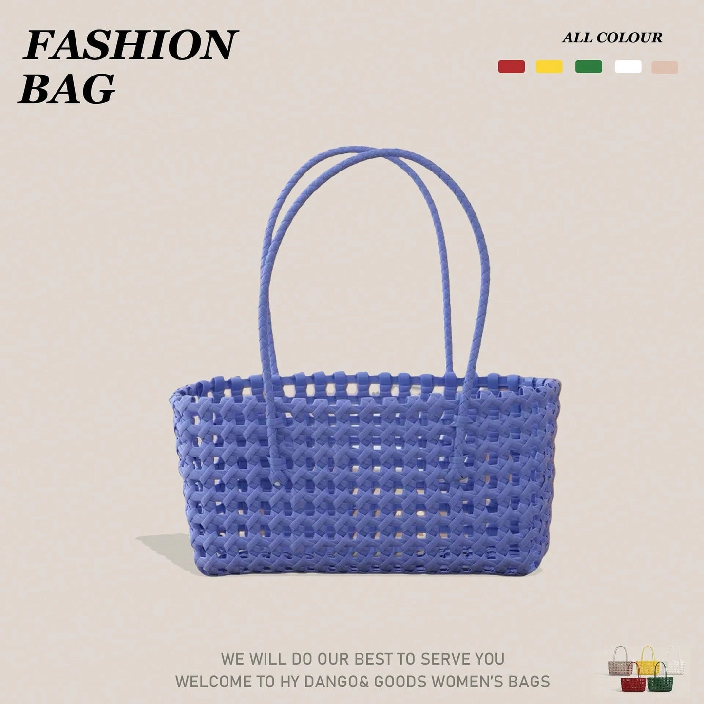 Women's Shoulder Bag Korean-Style Hollowed-Out Handmade Woven Bag, Vegetable Basket, Holiday Travel Beach Bag, Daily Commuter Bag