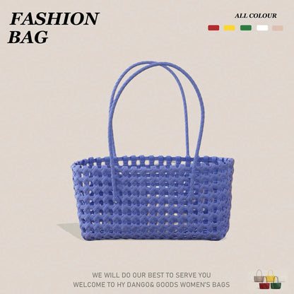 Women's Shoulder Bag Korean-Style Hollowed-Out Handmade Woven Bag, Vegetable Basket, Holiday Travel Beach Bag, Daily Commuter Bag