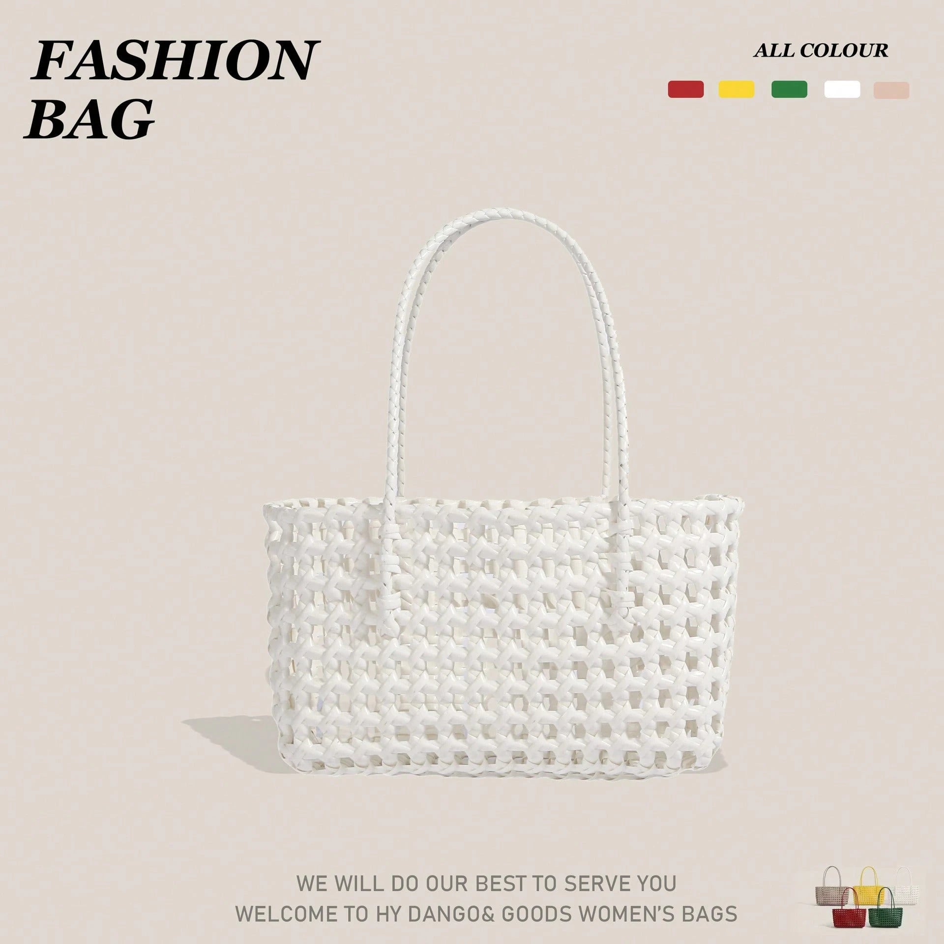 Women's Shoulder Bag Korean-Style Hollowed-Out Handmade Woven Bag, Vegetable Basket, Holiday Travel Beach Bag, Daily Commuter Bag