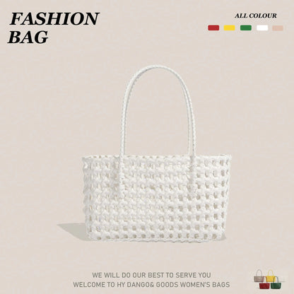 Women's Shoulder Bag Korean-Style Hollowed-Out Handmade Woven Bag, Vegetable Basket, Holiday Travel Beach Bag, Daily Commuter Bag