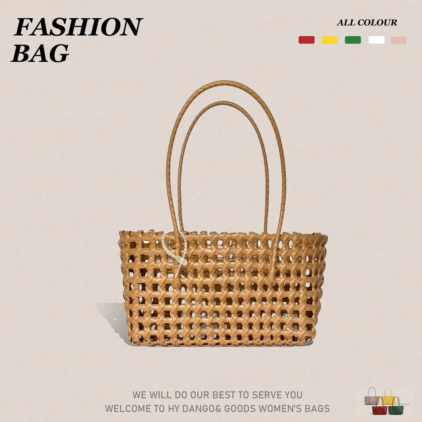 Women's Shoulder Bag Korean-Style Hollowed-Out Handmade Woven Bag, Vegetable Basket, Holiday Travel Beach Bag, Daily Commuter Bag