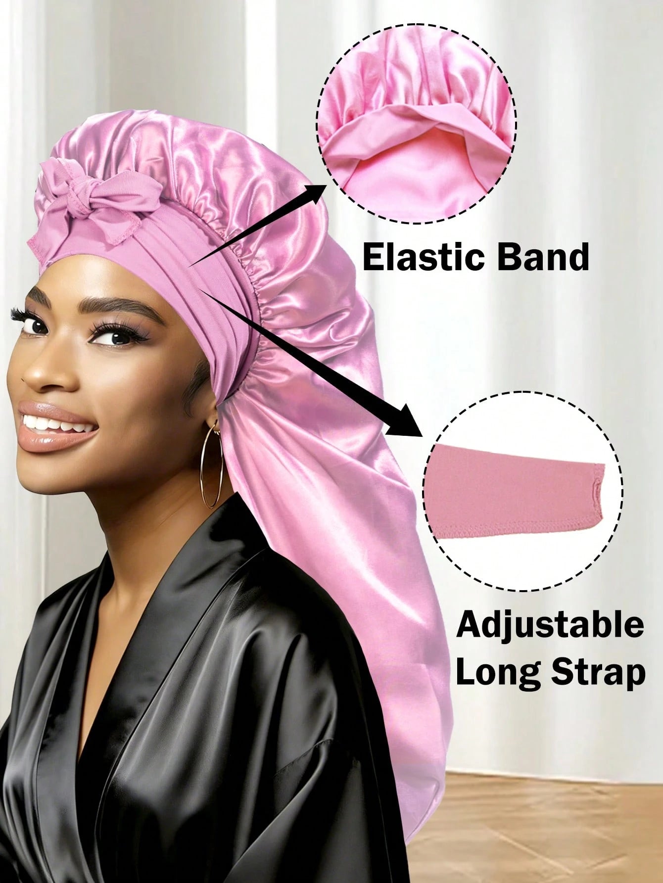 Women's Sleep Hair Cap, Drawstring Women's Sleep Cap Suitable For Braids And Curly Hair, Large Size Sleep Braid Cap With Elastic Drawstring, Adjustable Long Strap Braid Sleep Cap