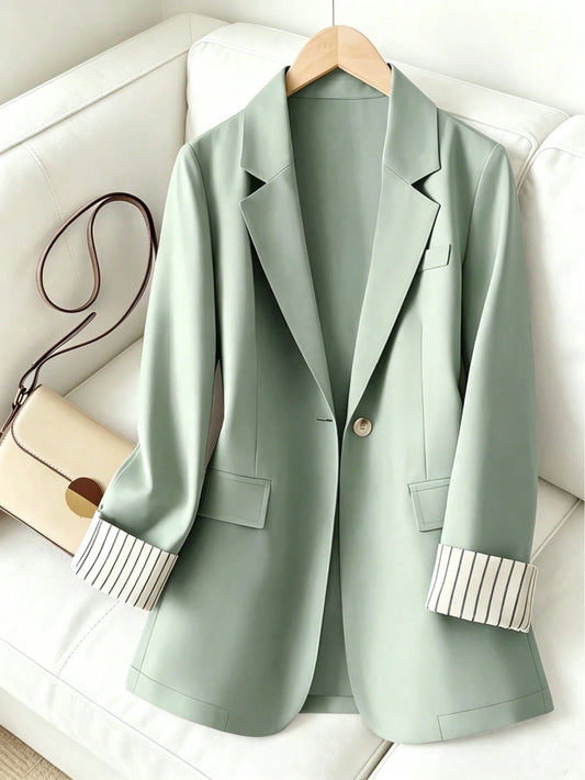 Women's Sleeve Stripe Patchwork Single-Button Regular Blazer Spring Fall