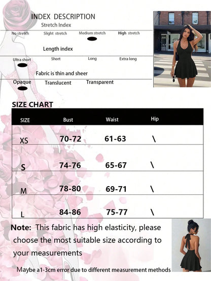 Women's Solid Color Knit V-Neck Halter Sexy Backless Elegant Vacation Fashion Mini Dress With Safety Shorts Party Summer Black